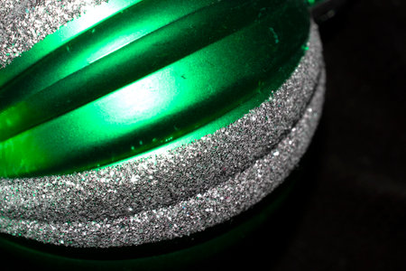 Green Bauble Glitter Close Up Abstract Festive Backgroundの写真素材