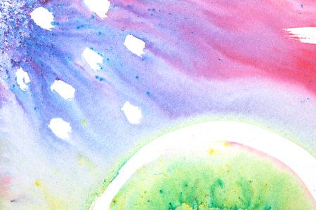 Explosion of Watercolor Paint Rainbow Background With Circles and Swirls Pop of Colorの写真素材