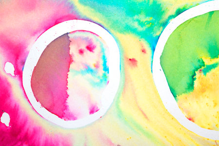 Explosion of Watercolor Paint Rainbow Background With Circles and Swirls Pop of Colorの写真素材