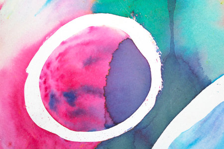 Explosion of Watercolor Paint Rainbow Background With Circles and Swirls Pop of Colorの写真素材