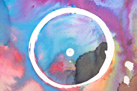 Explosion of Watercolor Paint Rainbow Background With Circles and Swirls Pop of Colorの写真素材