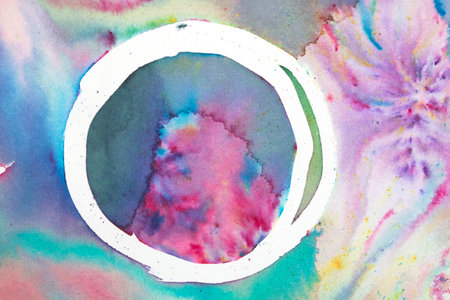 Explosion of Watercolor Paint Rainbow Background With Circles and Swirls Pop of Colorの写真素材