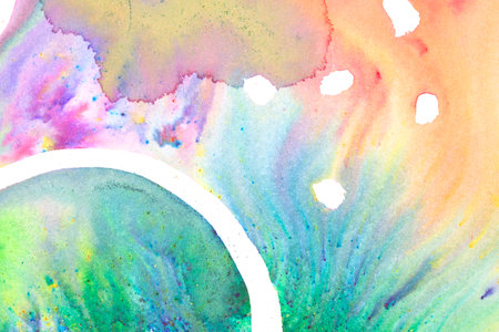 Explosion of Watercolor Paint Rainbow Background With Circles and Swirls Pop of Colorの写真素材