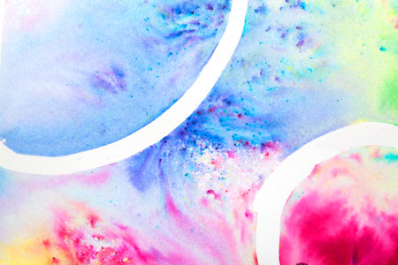 Explosion of Watercolor Paint Rainbow Background With Circles and Swirls Pop of Colorの写真素材