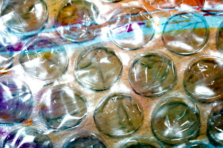 Abstract Bubble Wrap Colour Watercolour Rainbow Packaging Backgroundの写真素材