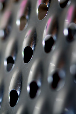 Close Up of a Steel Metal Perferated Hole Background Abstract Futeristic Circlesの写真素材