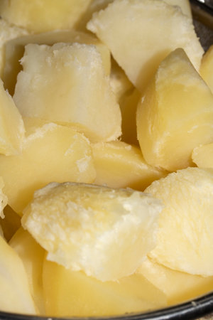 Close Up of Boiled Potato Chunks Slicedの写真素材
