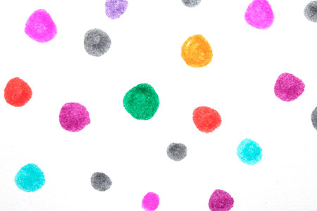 Polka Dot Spotty Circle Spots In Childlike Felt Tip Pen Rainbow Background