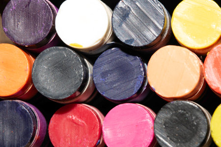 Close Up of Art Oil Crayon Sticks in Different Coloursの写真素材