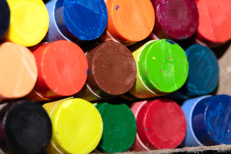 Close Up of Art Oil Crayon Sticks in Different Coloursの写真素材