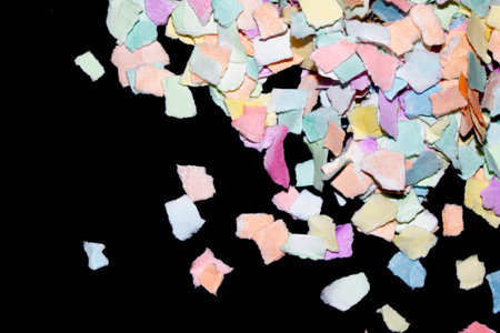 Torn Paper Layers Confetti Colour Delicate Abstract Gentle Texture Black Backgroundの写真素材