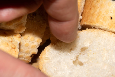 Close Up of Fresh Baked Golden Bread Crusty Tiger Baguette Sliced Cut  Roll