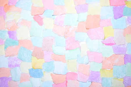 Confetti Patchwork Ripped and Torn Pieces of Watercolour Pastel Paper Pieces for Backgroundの写真素材