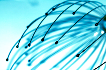 fiber optic cables macro close up in blue color toned imageの写真素材