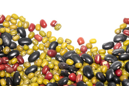 A Close Up of Dried Mixed Beans and Pulses on a White Backgroundの写真素材