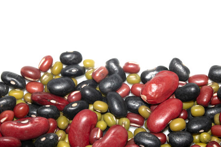 A Close Up of Dried Mixed Beans and Pulses on a White Background