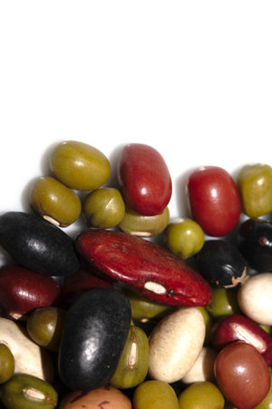 A Close Up of Dried Mixed Beans and Pulses on a White Background