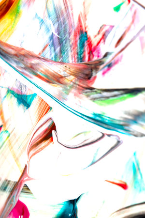 Thick Acrylic Paint Splatters and Thin Lines on White Backgroundの写真素材