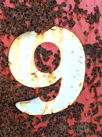 Written Wording in Distressed State Typography Found Number Nine 9の写真素材