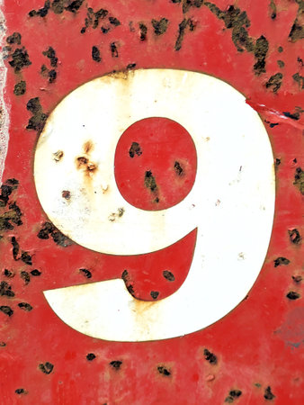 Written Wording in Distressed State Typography Found Number Nine 9