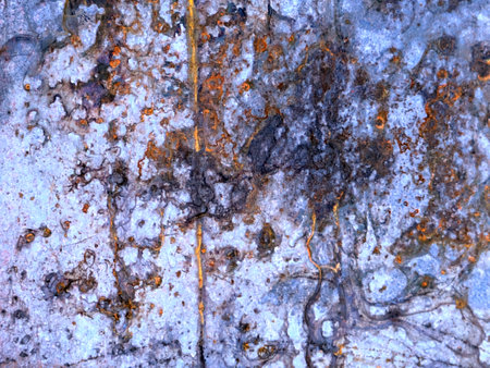 Close up of Heavily Rusted Blue Steel Metal Plate with Orange corrosion Close Up Background