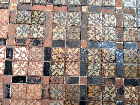 Old Medieval Church Flooring  Stones Creating a Brick Pavement Floorの写真素材