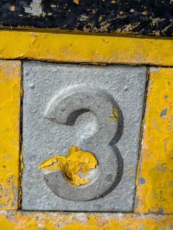 Written Wording in Distressed State Typography Found Number Letter 3 Three
