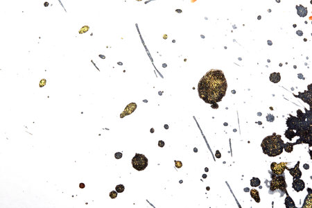 Acrylic Black  Glitter Ink Paint Splatters, Blobs and spots on white Background
