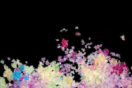 Sugar Crystal Healing Vibrant Glittering Shard Close Up Molecule on Black Background