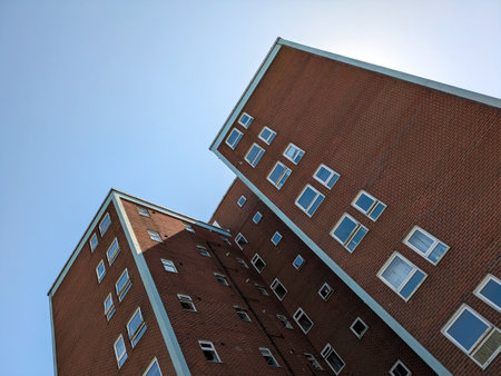 Top Floors of a Highrise Council Block of Flats Apartments with Blue Sky