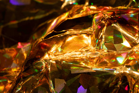 Vibrant Holographic Geometric Shiny Glitter Abstract Scifi Metallic Background  Goldの写真素材