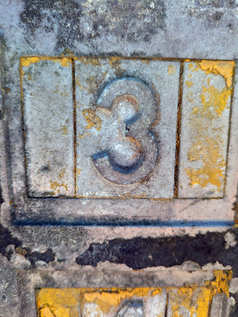 Written Wording in Distressed State Typography Found Number Letter 3 Threeの写真素材