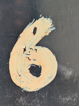 Written Wording in Distressed State Typography Found Number 6 Sixの写真素材