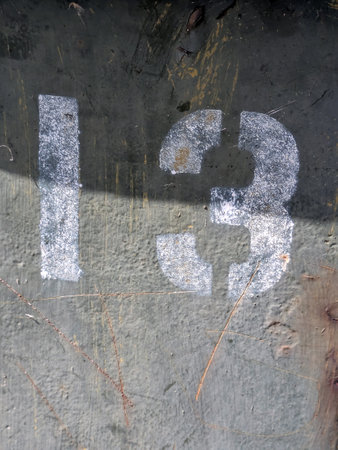 Written Wording in Distressed State Typography Found Ransom Number 13 Thirteenの写真素材