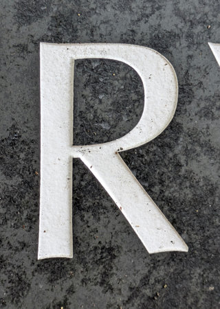 Written Wording in Distressed State Typography Found Ransom Font Letter Rの写真素材