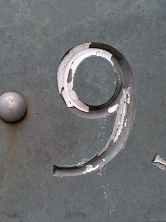 Written Wording in Distressed State Typography Found Ransom Number Font Nine 9の写真素材