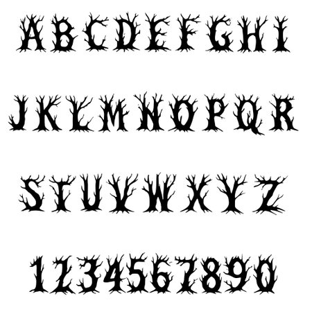 Haunted Dead Trees typography font lettering ABC cartoon vector textのイラスト素材