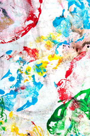 Thick Textured Abstract Acrylic Paint Lines, Swirls and Brush Strokes and Vibrant Splatters Liquid Backgroundの写真素材