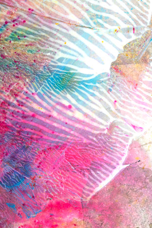 Thick Textured Abstract Acrylic Paint Lines, Swirls and Brush Strokes and Vibrant Splatters Liquid...