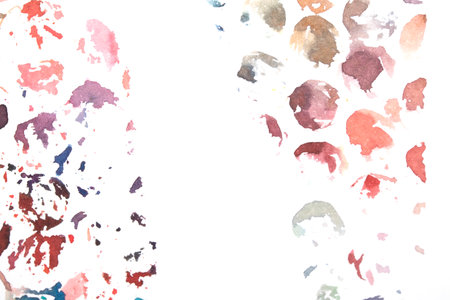 Vibrant Explosion of Multicolour Rainbow Watercolour Paint Splatters and Circles Spots on White...