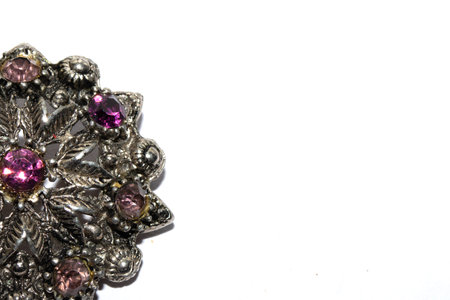 Vintage Antique Silver Diamond Jewel Brooch on White Backgroundの写真素材