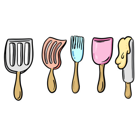 Illustration of a set of different types of kitchen utensilsのイラスト素材