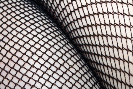 Close up of black fishnet tights on skin legs curves abstract backgroundの写真素材