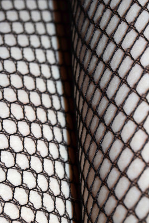 Close up of black fishnet tights on skin legs curves abstract backgroundの写真素材