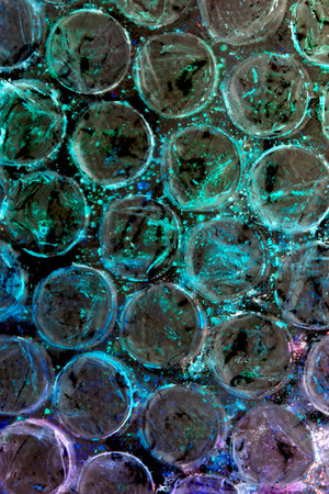 Absract background of shiny plastic and bubbles dreating bright sci-fi style texture background