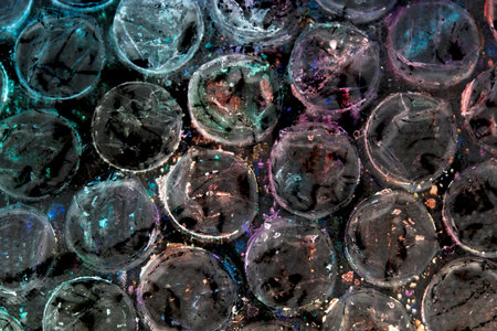 Absract background of shiny plastic and bubbles dreating bright sci-fi style texture backgroundの写真素材