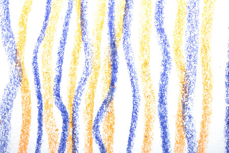 Crayon wiggly drawing lines in different colours on white backgroundの写真素材