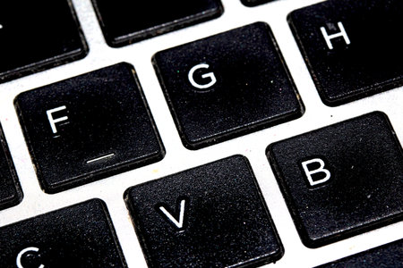 Close up of a laptop heyboard keys  letters and numbersの写真素材