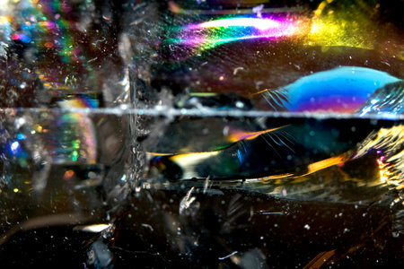 Beautiful close up of quartz crystal rock shard with reflective rainbow spiritual light