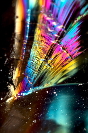 Beautiful close up of quartz crystal rock shard with reflective rainbow Holographic  spiritual light